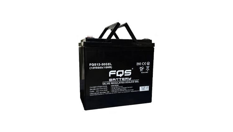 Batería 12-50GEL de la gama de Tracción Ligera de FQS Battery, con tecnología GEL.