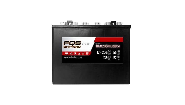 Batería FQS FS-155 de la gama de Tracción Ligera de FQS Battery, con tecnología Flooded de Ácido Libre.