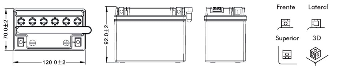 Croquis con medidas de la baterías de FQS Battery FQSYB4L-B