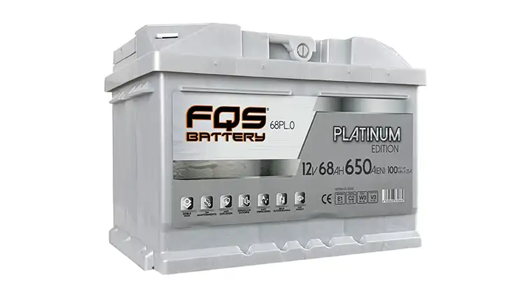 Batería FQS68PL.0 de la gama Platinum de FQS BATTERY. 12V 68AH 650A(EN) + D. Con ojo mágico y un 30% de rendimiento superior.