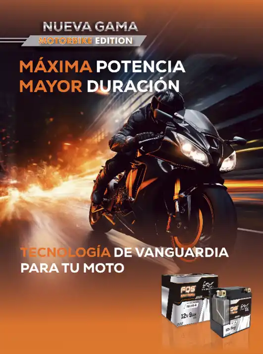 Imagen promocional de baterías de moto de la marca FQS Battery